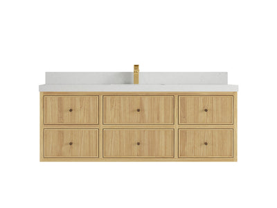 Sonoma Reeded Floating Teak Wood 60 in. W x 22 in. D Single Sink Bathroom Vanity
