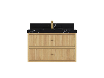 Sonoma Reeded Floating Teak 36 in. W x 22 in. D Center Sink Bathroom Vanity
