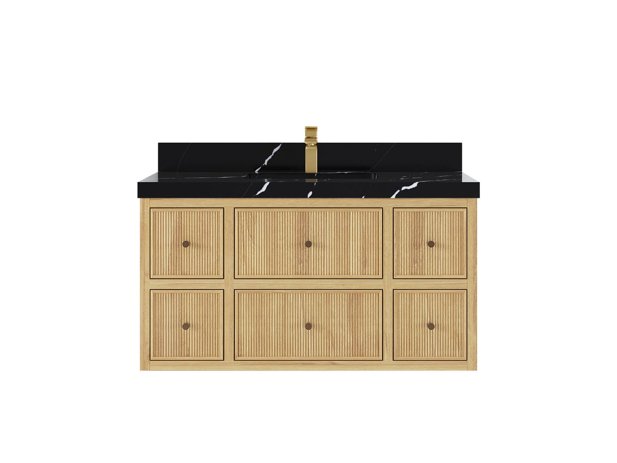 Sonoma Reeded Floating Teak 42 in. W x 22 in. D Single Sink Bathroom Vanity
