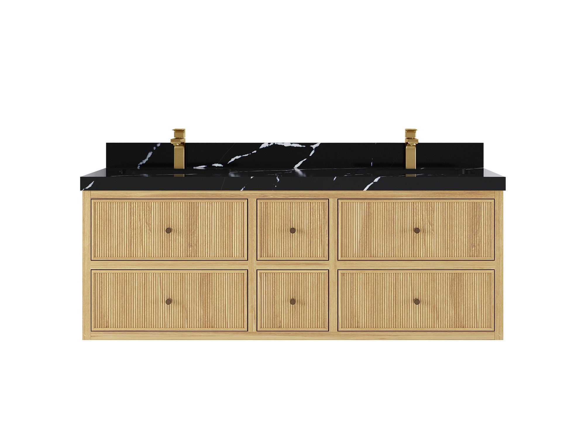 Sonoma Reeded Floating Teak 60 in. W x 22 in. D Double Sink Bathroom Vanity