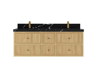 Sonoma Reeded Floating Teak 60 in. W x 22 in. D Double Sink Bathroom Vanity