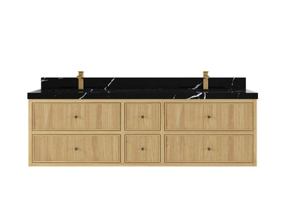 Sonoma Reeded Floating Teak 72 in. W x 22 in. D Double Sink Bathroom Vanity