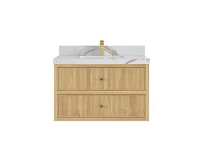 Sonoma Reeded Floating Teak 36 in. W x 22 in. D Center Sink Bathroom Vanity