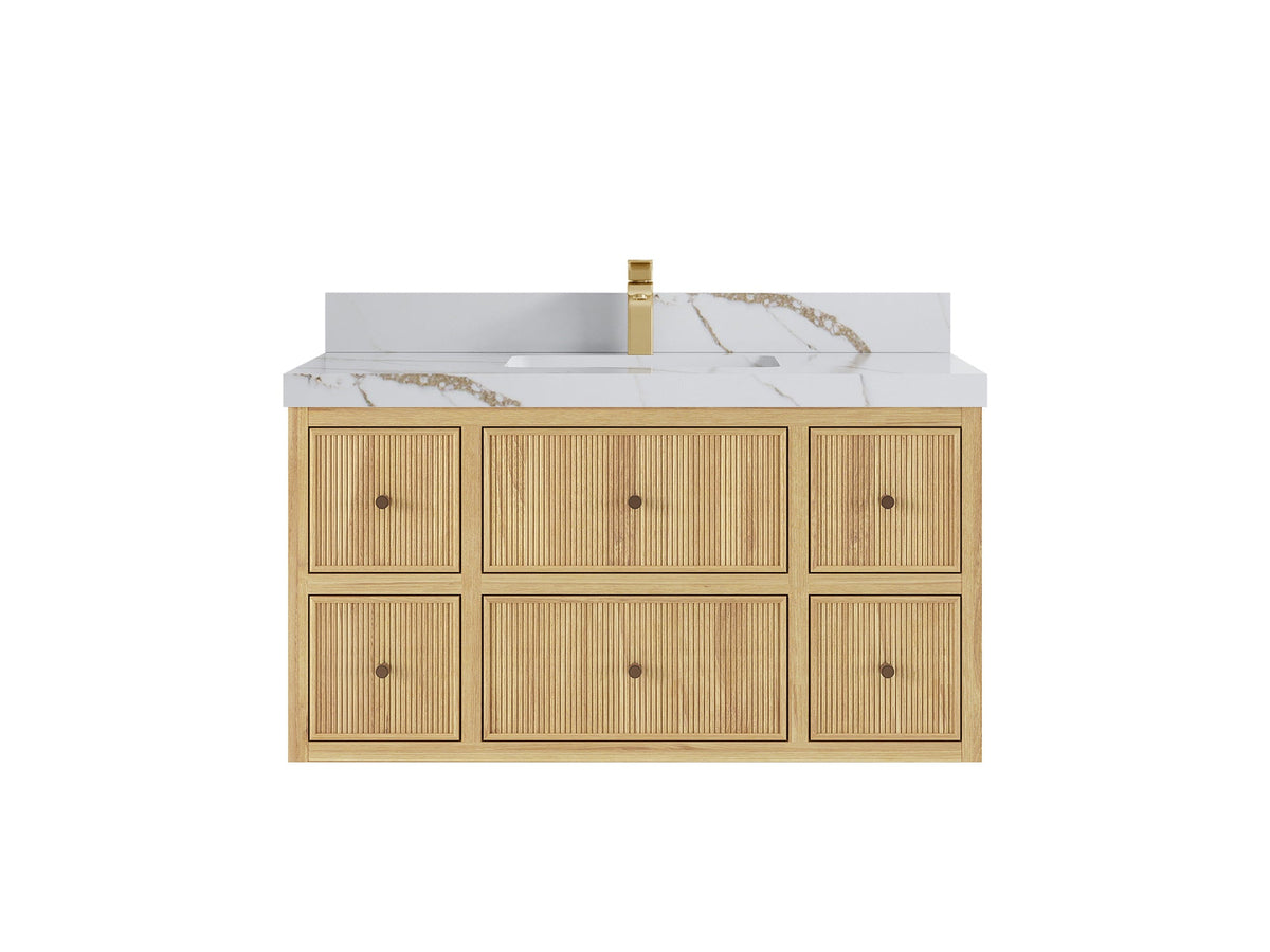 Sonoma Reeded Floating Teak 42 in. W x 22 in. D Single Sink Bathroom Vanity