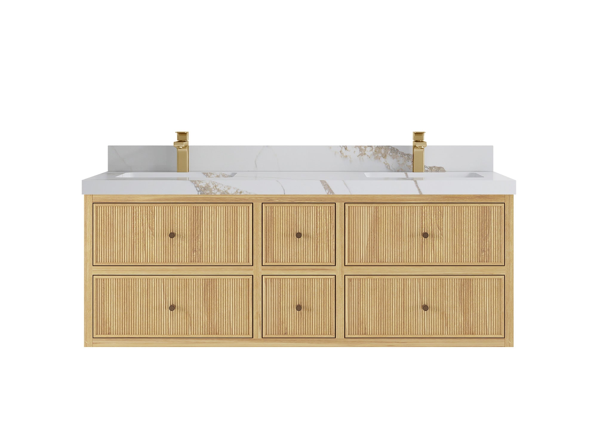Sonoma Reeded Floating Teak 60 in. W x 22 in. D Double Sink Bathroom Vanity