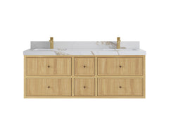 Sonoma Reeded Floating Teak 60 in. W x 22 in. D Double Sink Bathroom Vanity - photo 7
