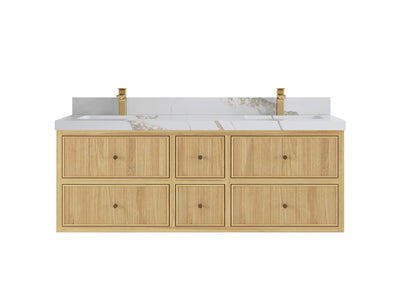 Sonoma Reeded Floating Teak 60 in. W x 22 in. D Double Sink Bathroom Vanity
