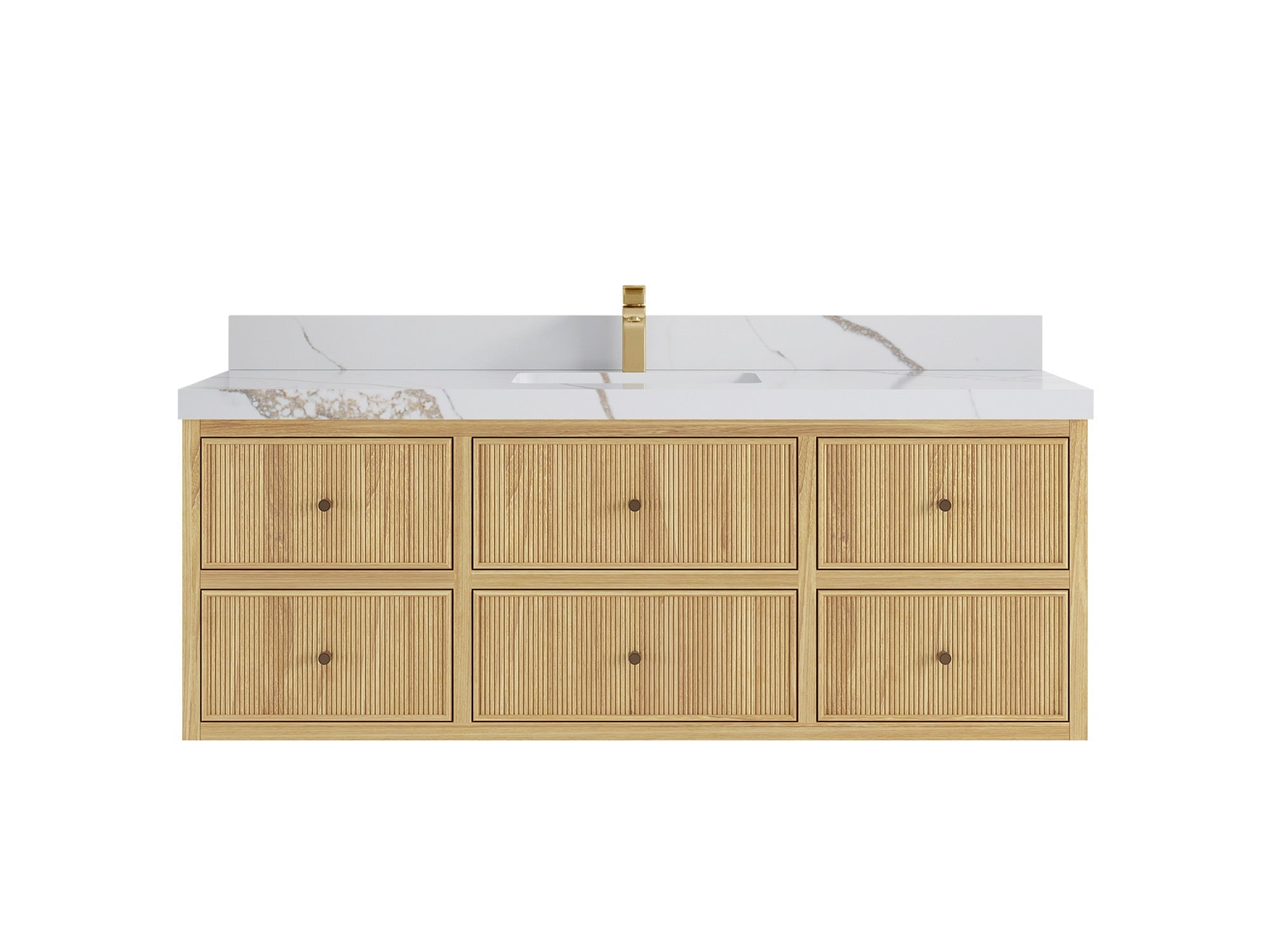 Sonoma Reeded Floating Teak Wood 60 in. W x 22 in. D Single Sink Bathroom Vanity