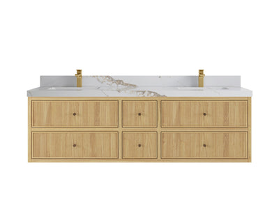Sonoma Reeded Floating Teak 72 in. W x 22 in. D Double Sink Bathroom Vanity