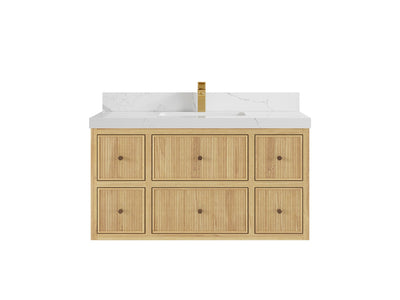 Sonoma Reeded Floating Teak 42 in. W x 22 in. D Single Sink Bathroom Vanity