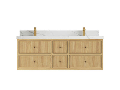 Sonoma Reeded Floating Teak 60 in. W x 22 in. D Double Sink Bathroom Vanity