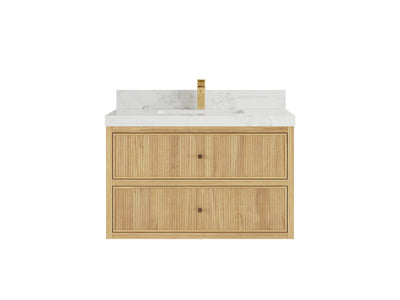 Sonoma Reeded Floating Teak 36 in. W x 22 in. D Center Sink Bathroom Vanity