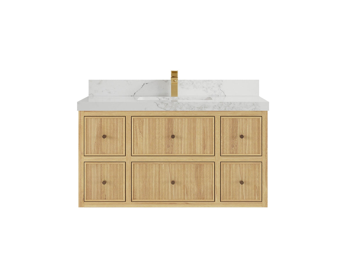 Sonoma Reeded Floating Teak 42 in. W x 22 in. D Single Sink Bathroom Vanity