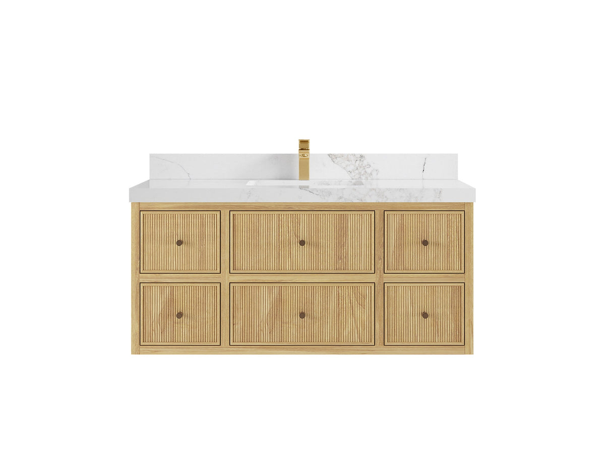 Sonoma Reeded Floating Teak 48 in. W x 22 in. D Single Sink Bathroom Vanity