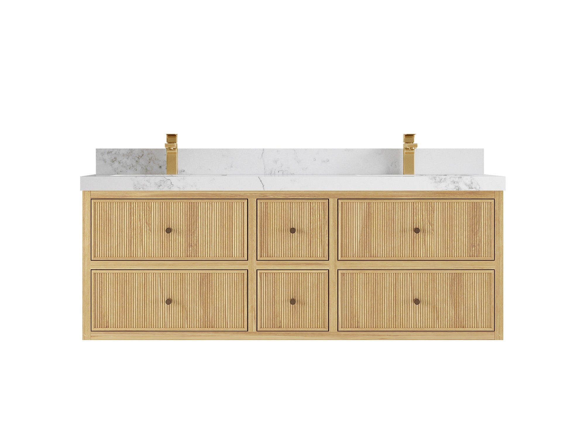 Sonoma Reeded Floating Teak 60 in. W x 22 in. D Double Sink Bathroom Vanity