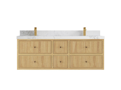 Sonoma Reeded Floating Teak 60 in. W x 22 in. D Double Sink Bathroom Vanity