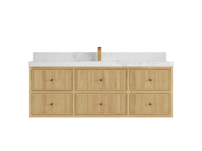 Sonoma Reeded Floating Teak Wood 60 in. W x 22 in. D Single Sink Bathroom Vanity