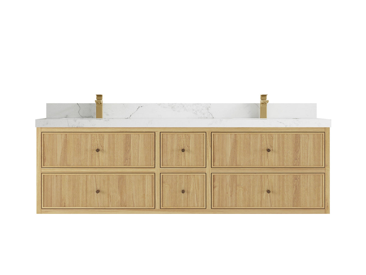 Sonoma Reeded Floating Teak 72 in. W x 22 in. D Double Sink Bathroom Vanity