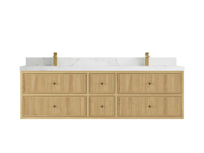 Sonoma Reeded Floating Teak 72 in. W x 22 in. D Double Sink Bathroom Vanity