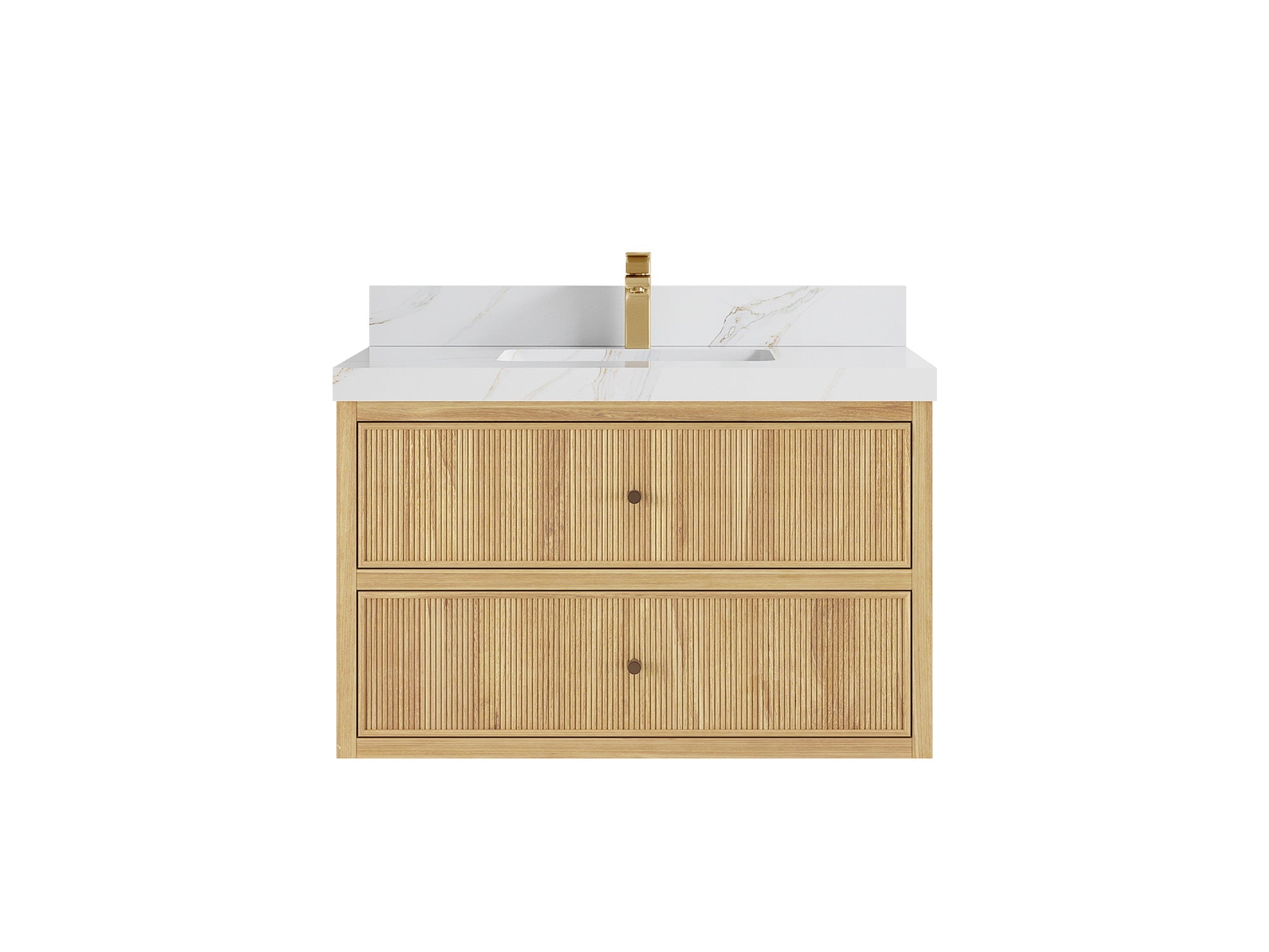 Sonoma Reeded Floating Teak 36 in. W x 22 in. D Center Sink Bathroom Vanity