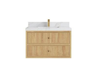 Sonoma Reeded Floating Teak 36 in. W x 22 in. D Center Sink Bathroom Vanity