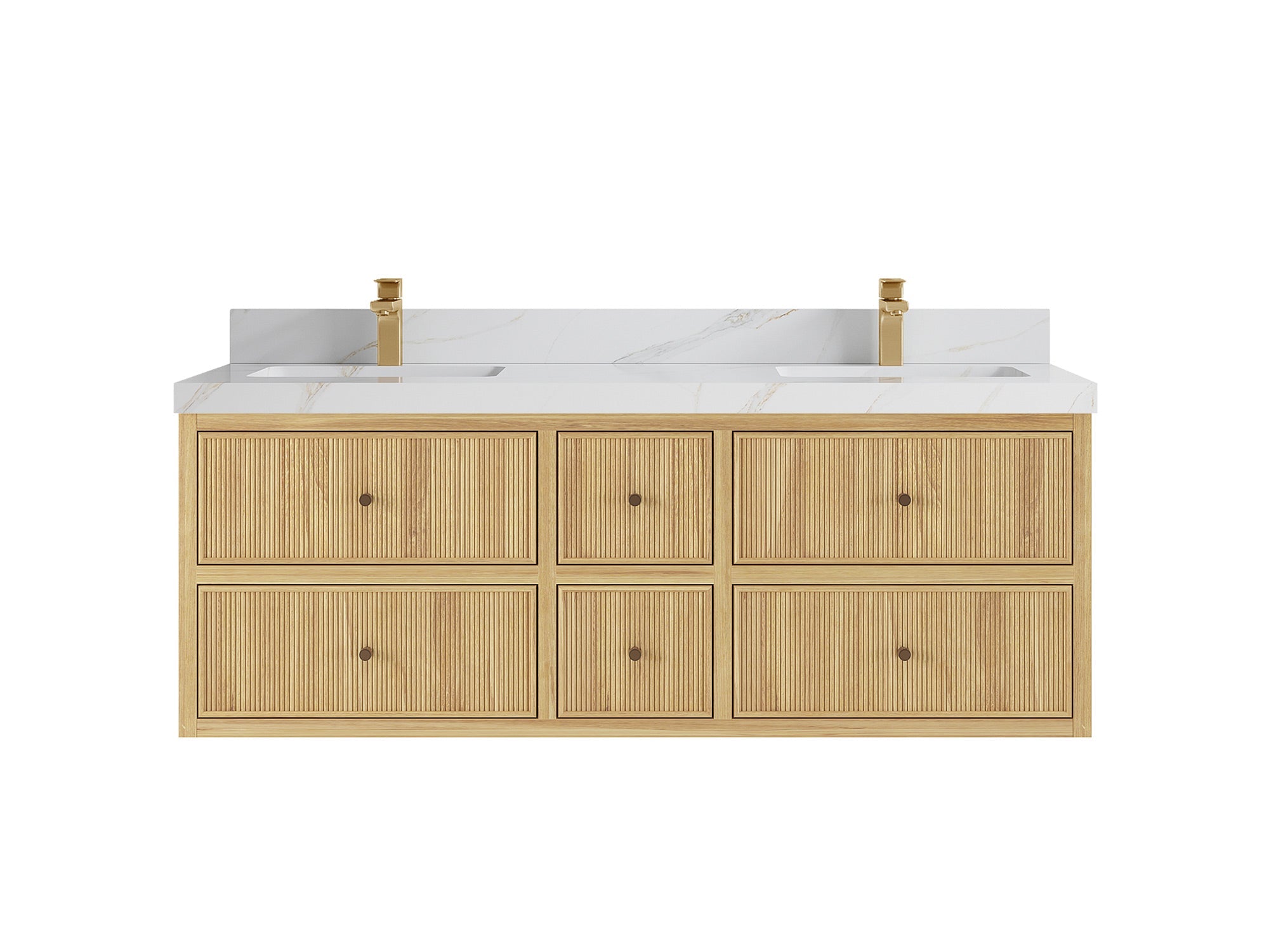 Sonoma Reeded Floating Teak 60 in. W x 22 in. D Double Sink Bathroom Vanity
