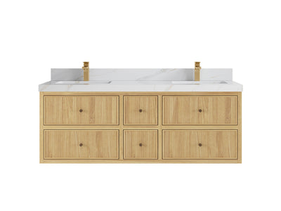 Sonoma Reeded Floating Teak 60 in. W x 22 in. D Double Sink Bathroom Vanity