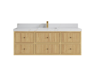 Sonoma Reeded Floating Teak Wood 60 in. W x 22 in. D Single Sink Bathroom Vanity