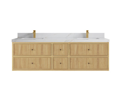 Sonoma Reeded Floating Teak 72 in. W x 22 in. D Double Sink Bathroom Vanity