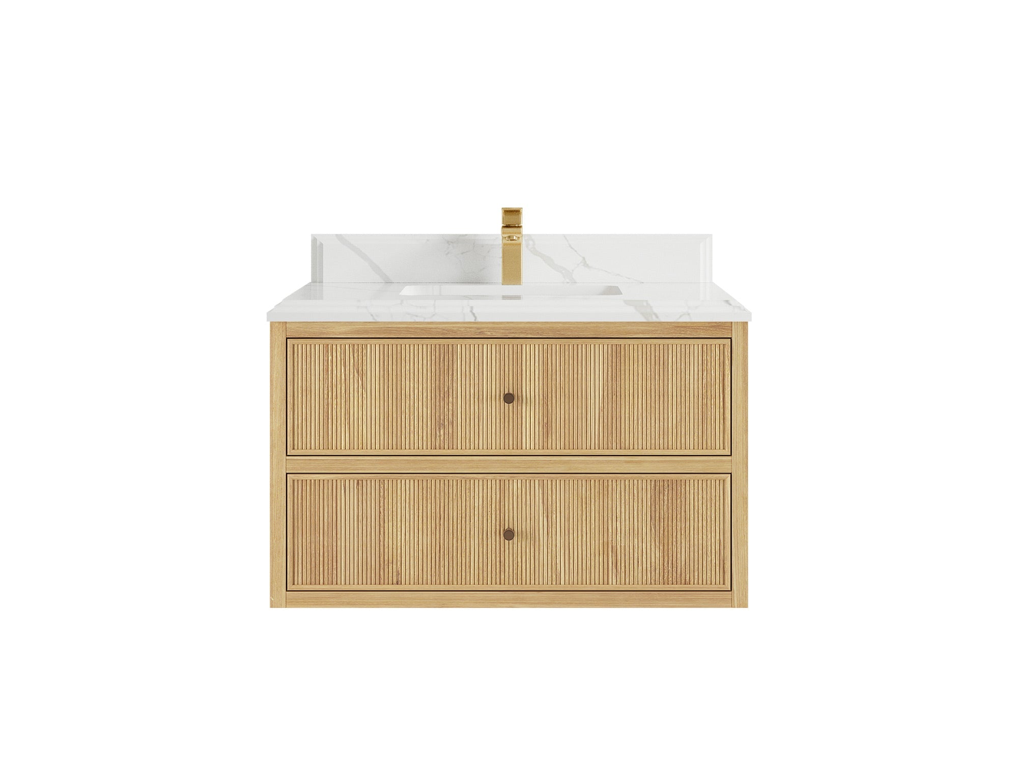 Sonoma Reeded Floating Teak 36 in. W x 22 in. D Center Sink Bathroom Vanity