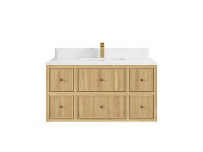 Sonoma Reeded Floating Teak 42 in. W x 22 in. D Single Sink Bathroom Vanity