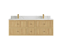 Sonoma Reeded Floating Teak 60 in. W x 22 in. D Double Sink Bathroom Vanity - photo 13