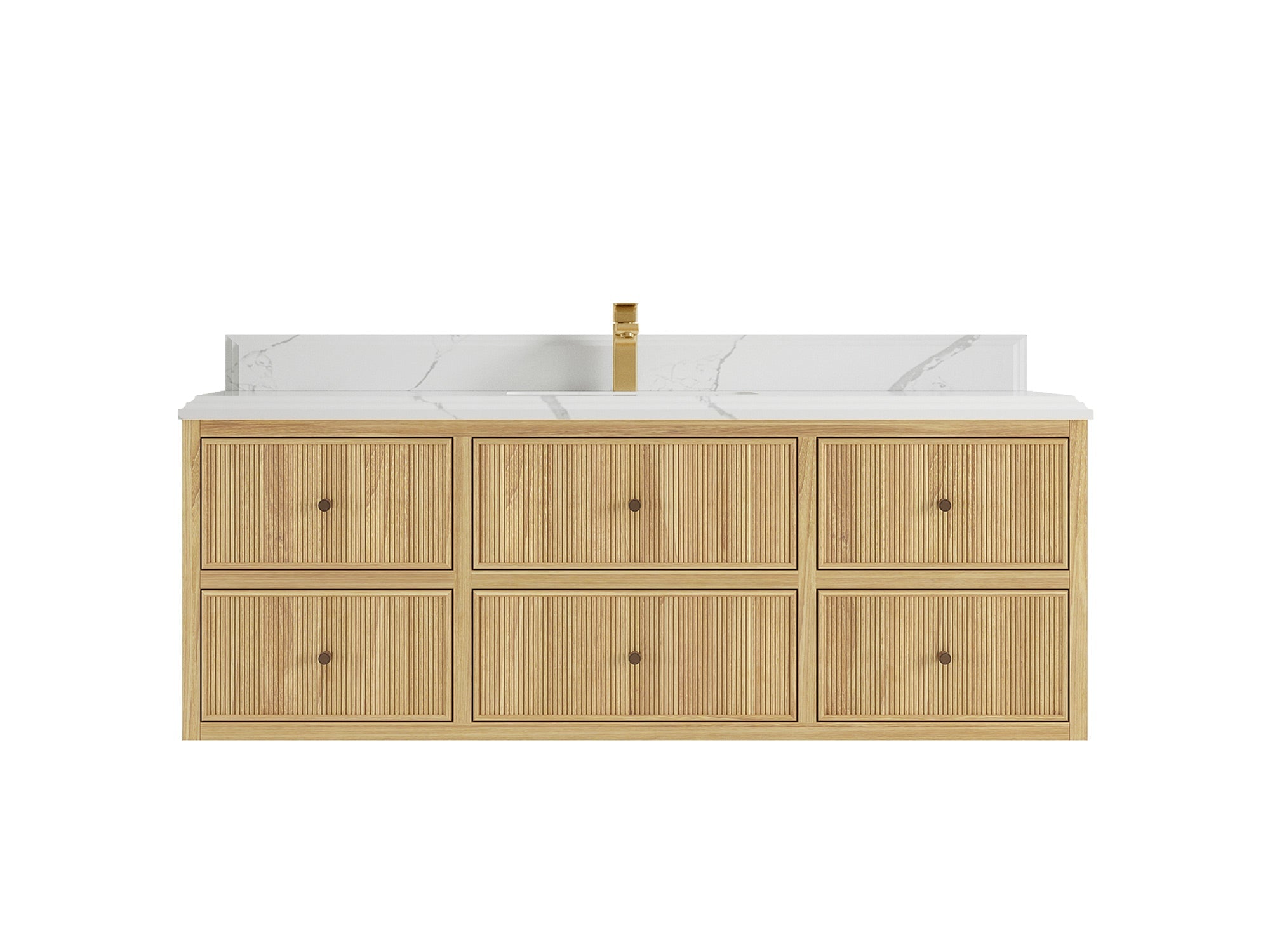 Sonoma Reeded Floating Teak Wood 60 in. W x 22 in. D Single Sink Bathroom Vanity