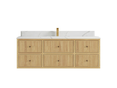 Sonoma Reeded Floating Teak Wood 60 in. W x 22 in. D Single Sink Bathroom Vanity