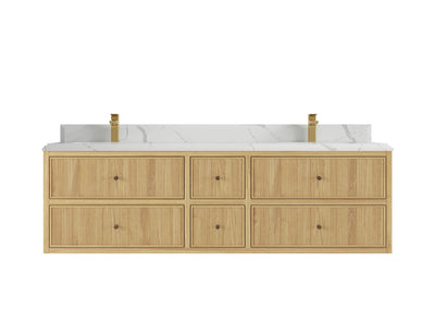 Sonoma Reeded Floating Teak 72 in. W x 22 in. D Double Sink Bathroom Vanity