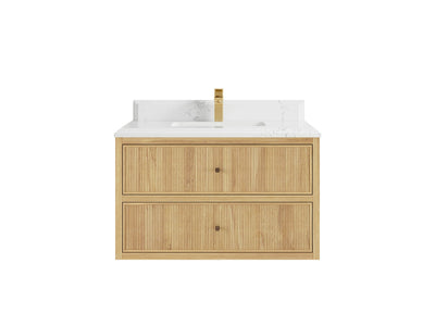 Sonoma Reeded Floating Teak 36 in. W x 22 in. D Center Sink Bathroom Vanity