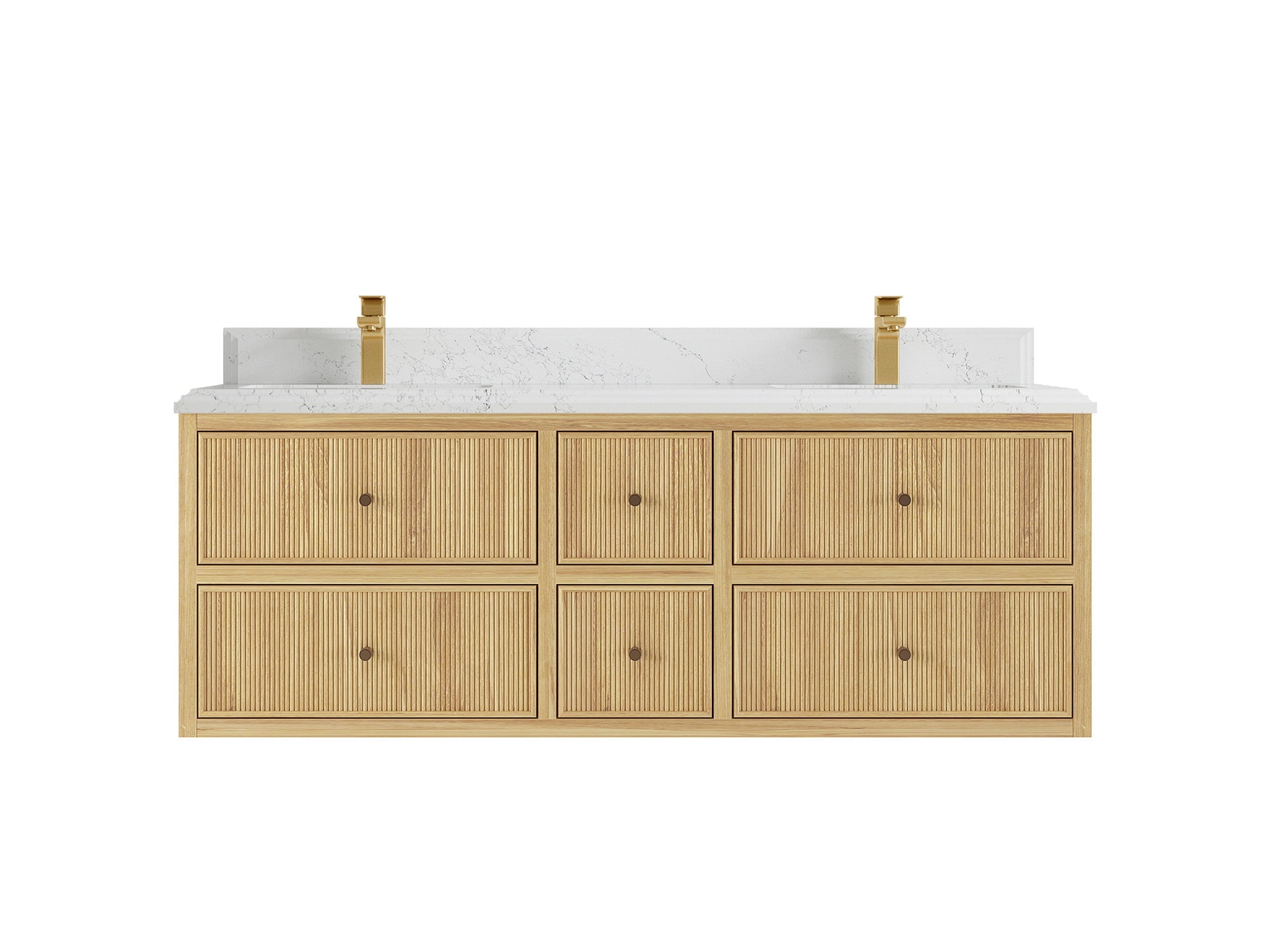 Sonoma Reeded Floating Teak 60 in. W x 22 in. D Double Sink Bathroom Vanity