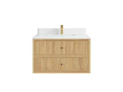 Sonoma Reeded Floating Teak 36 in. W x 22 in. D Center Sink Bathroom Vanity