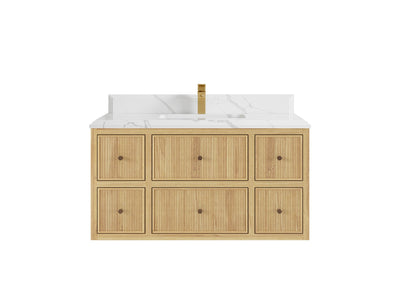 Sonoma Reeded Floating Teak 42 in. W x 22 in. D Single Sink Bathroom Vanity