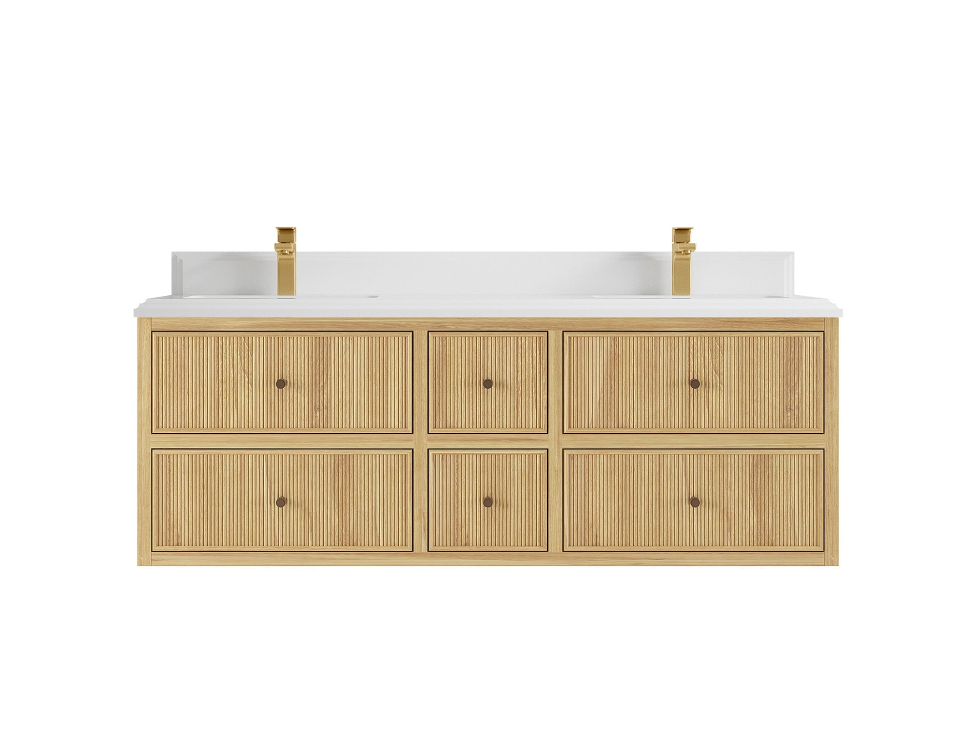 Sonoma Reeded Floating Teak 60 in. W x 22 in. D Double Sink Bathroom Vanity