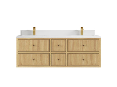 Sonoma Reeded Floating Teak 60 in. W x 22 in. D Double Sink Bathroom Vanity