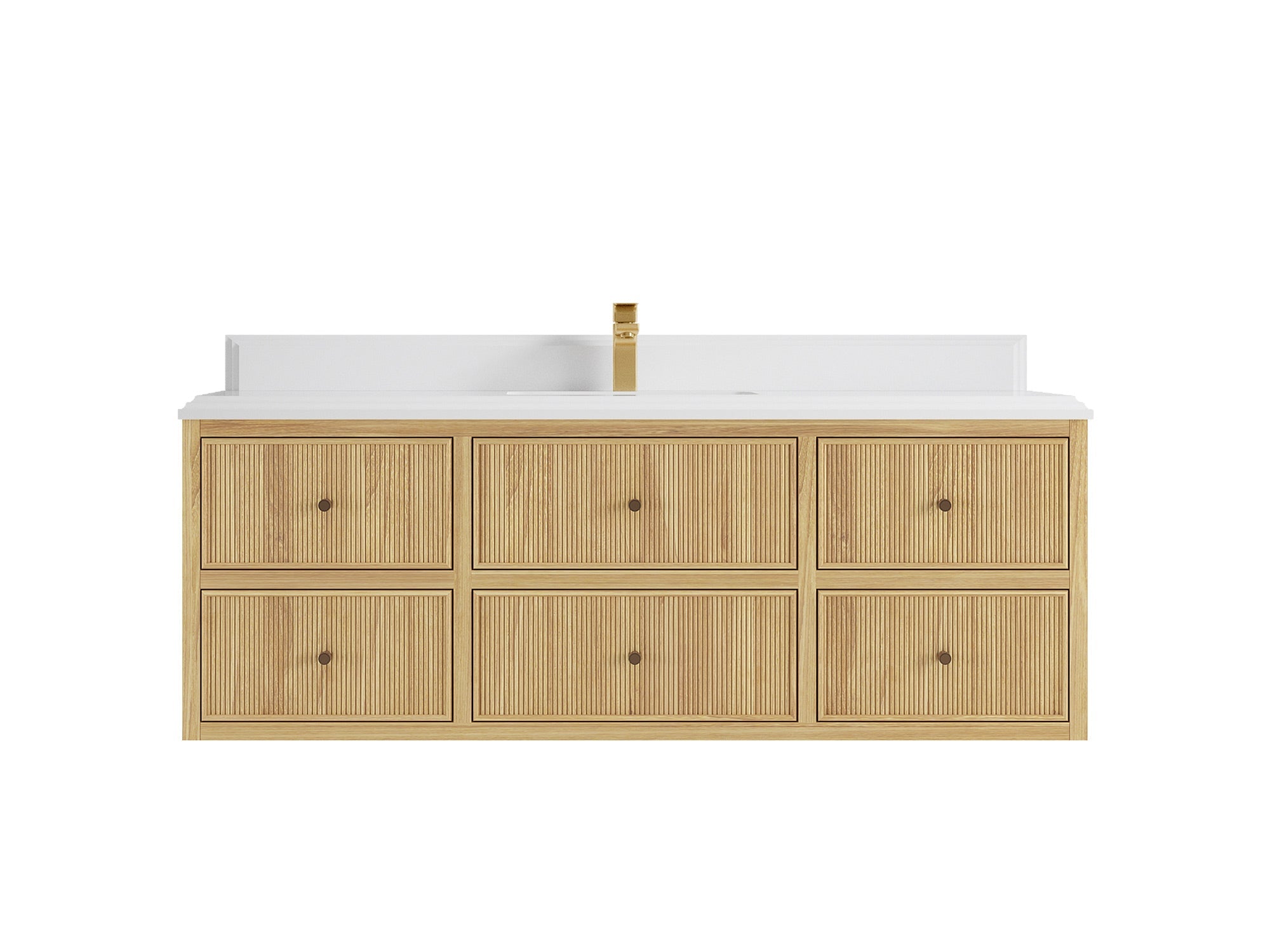 Sonoma Reeded Floating Teak Wood 60 in. W x 22 in. D Single Sink Bathroom Vanity