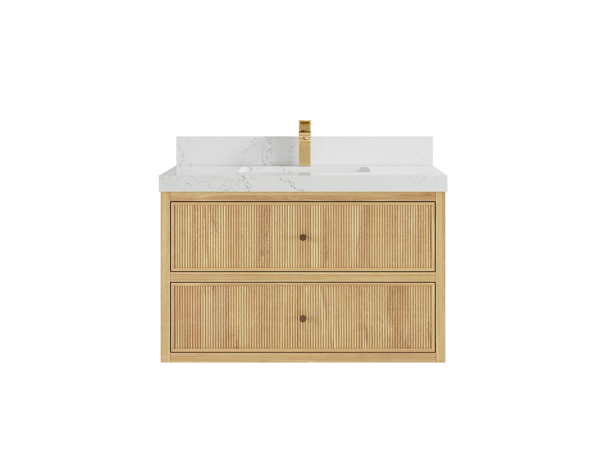 Sonoma Reeded Floating Teak 36 in. W x 22 in. D Center Sink Bathroom Vanity