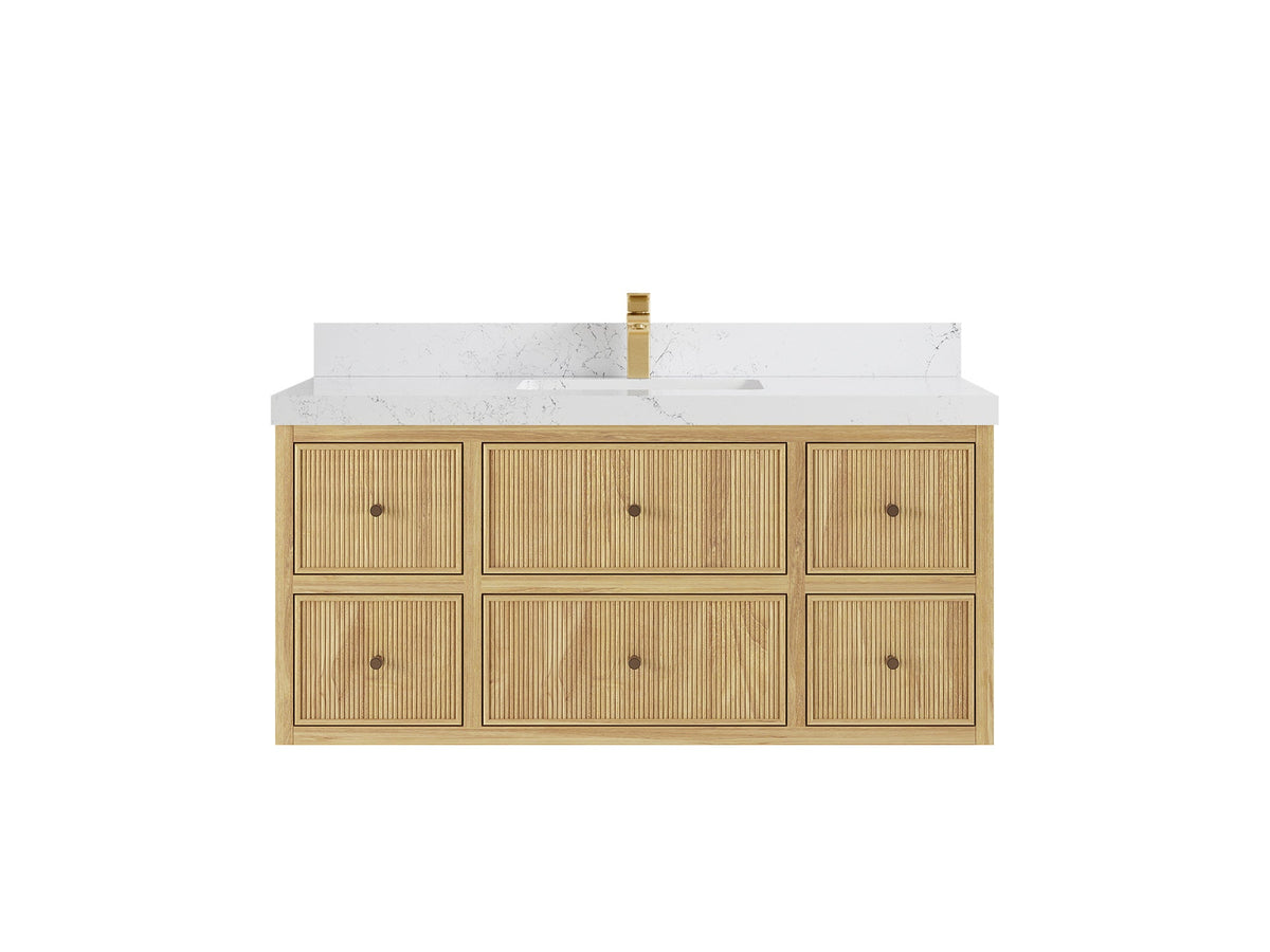 Sonoma Reeded Floating Teak 48 in. W x 22 in. D Single Sink Bathroom Vanity