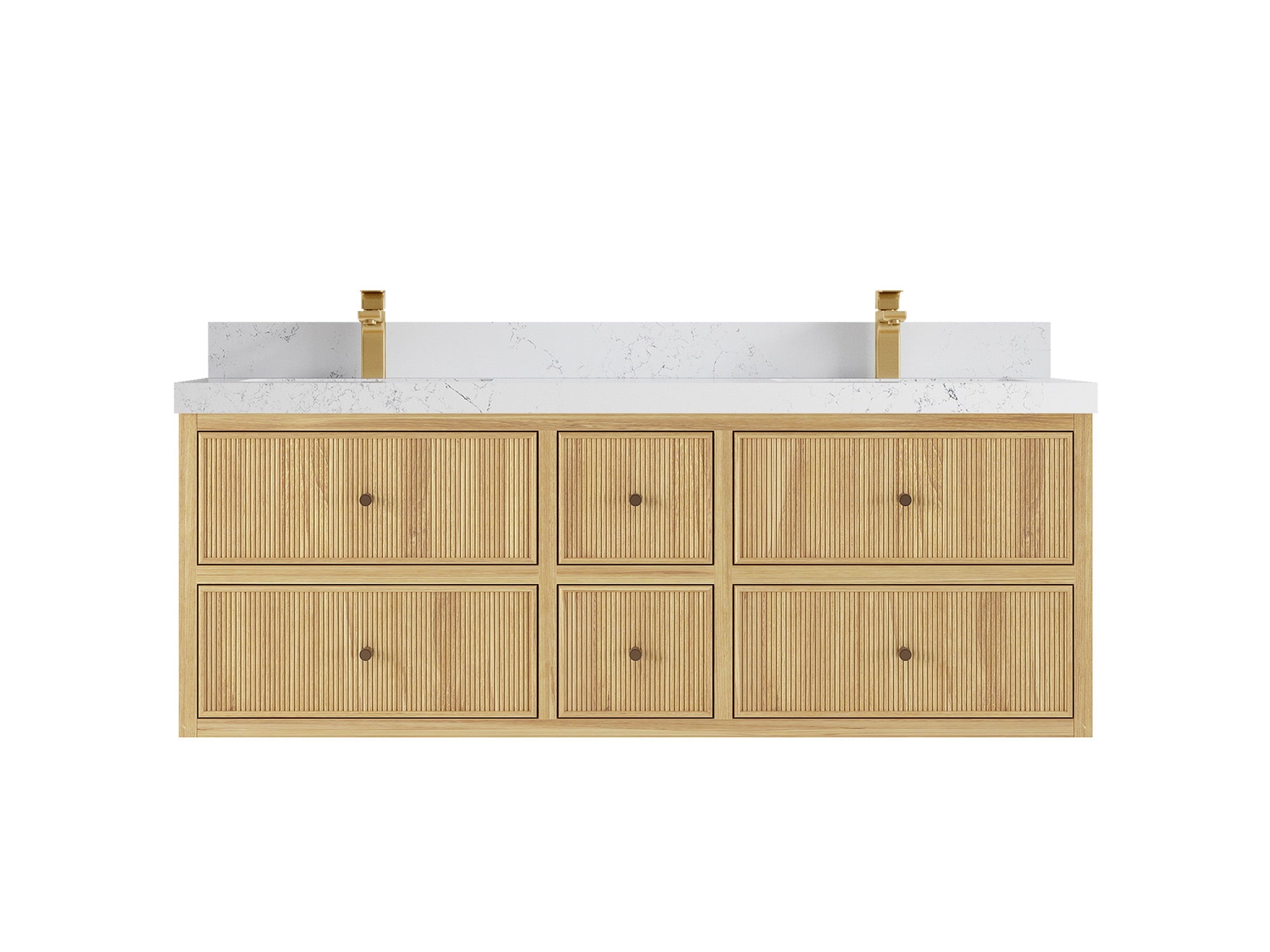 Sonoma Reeded Floating Teak 60 in. W x 22 in. D Double Sink Bathroom Vanity