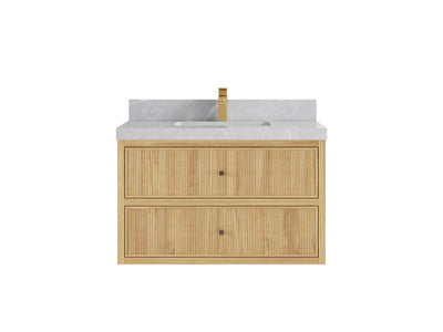 Sonoma Reeded Floating Teak 36 in. W x 22 in. D Center Sink Bathroom Vanity
