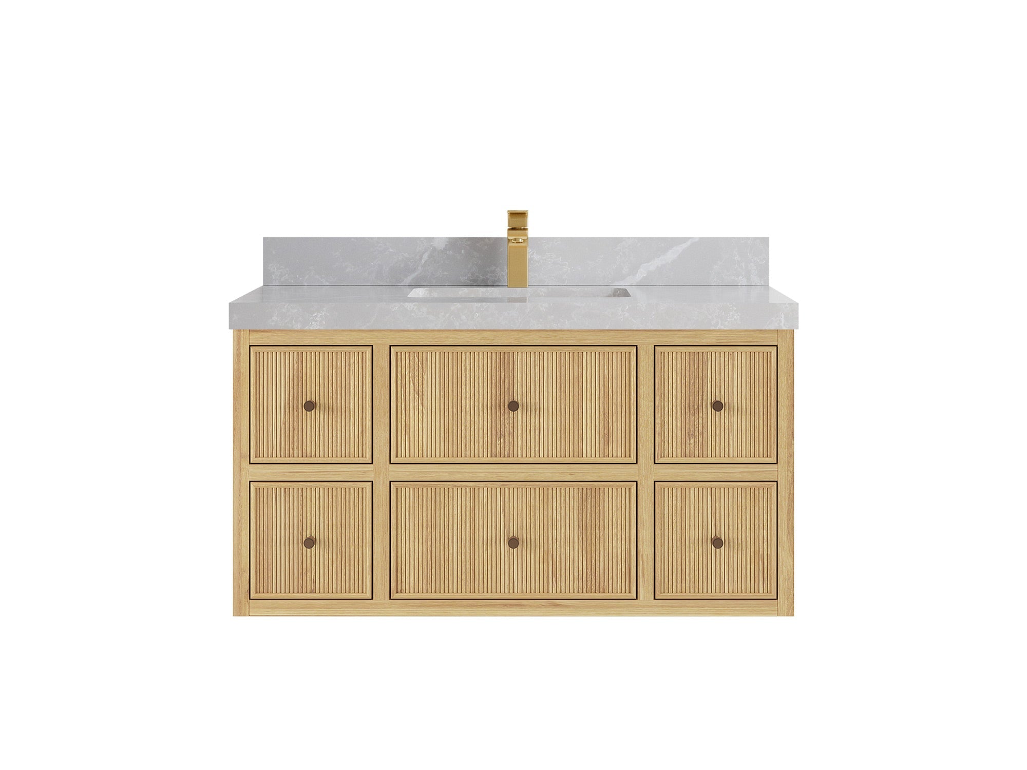 Sonoma Reeded Floating Teak 42 in. W x 22 in. D Single Sink Bathroom Vanity