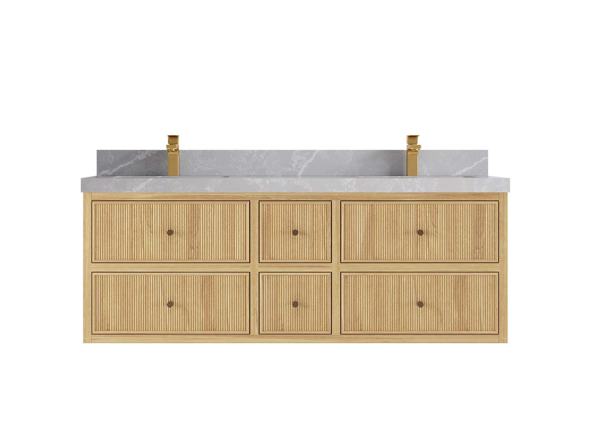 Sonoma Reeded Floating Teak 60 in. W x 22 in. D Double Sink Bathroom Vanity