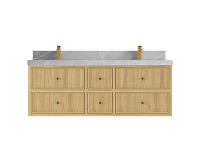 Sonoma Reeded Floating Teak 60 in. W x 22 in. D Double Sink Bathroom Vanity