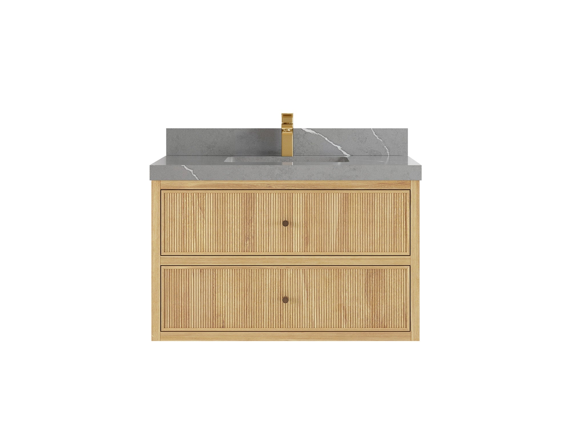 Sonoma Reeded Floating Teak 36 in. W x 22 in. D Center Sink Bathroom Vanity
